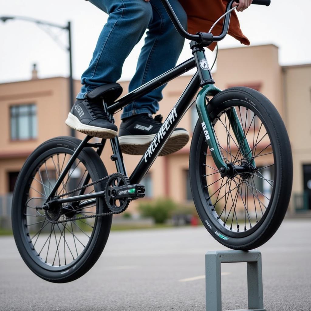 Free Agent Eluder BMX bike being ridden on a street obstacle course