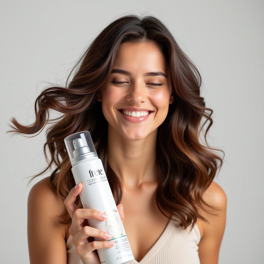 Woman with healthy, shiny hair after using free and clear hairspray