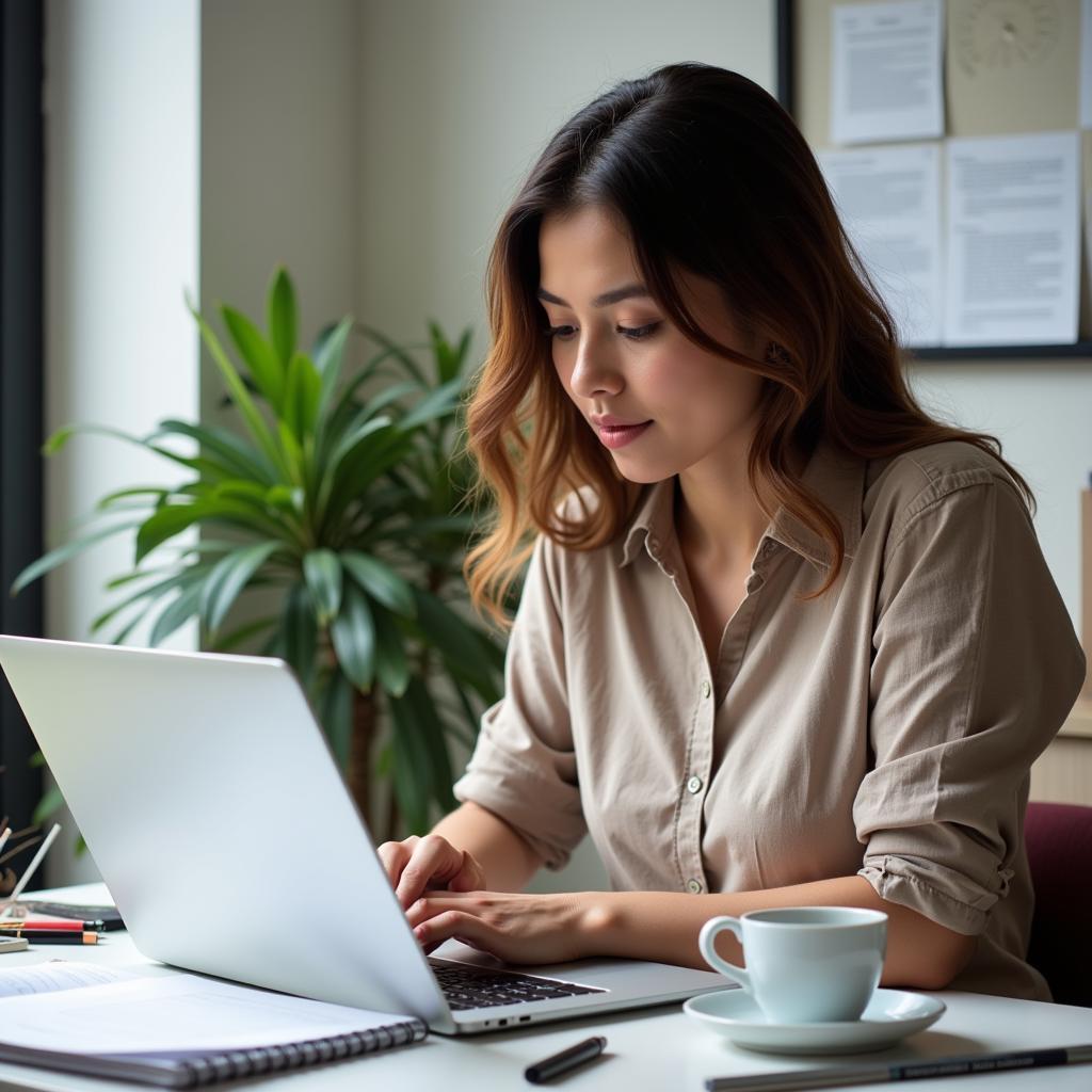 woman studying on laptop