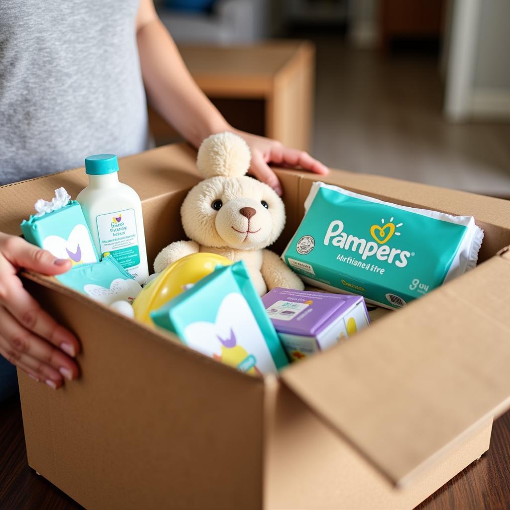 Excited parent opening a free baby sample box