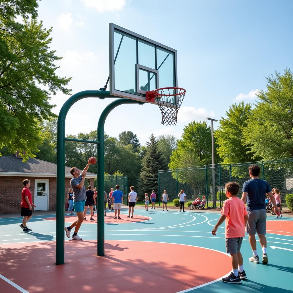 Community center basketball court with hoop