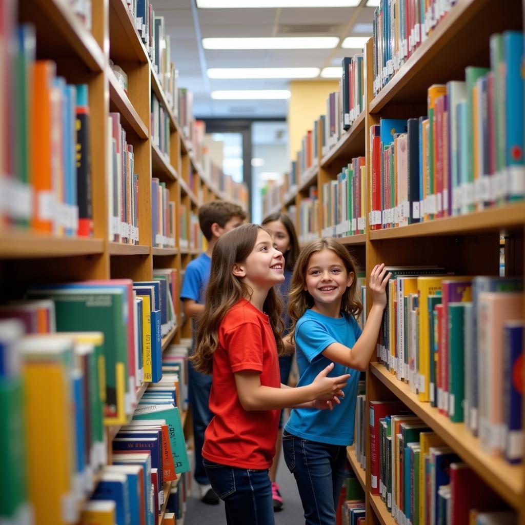 Children browsing books in a library