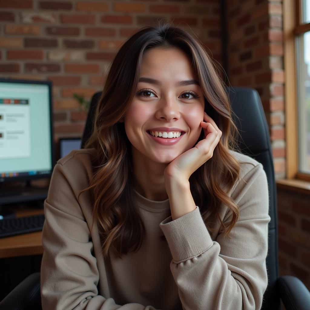 Woman live streaming from her home office