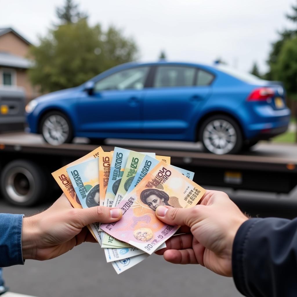 Person receiving cash payment for their car