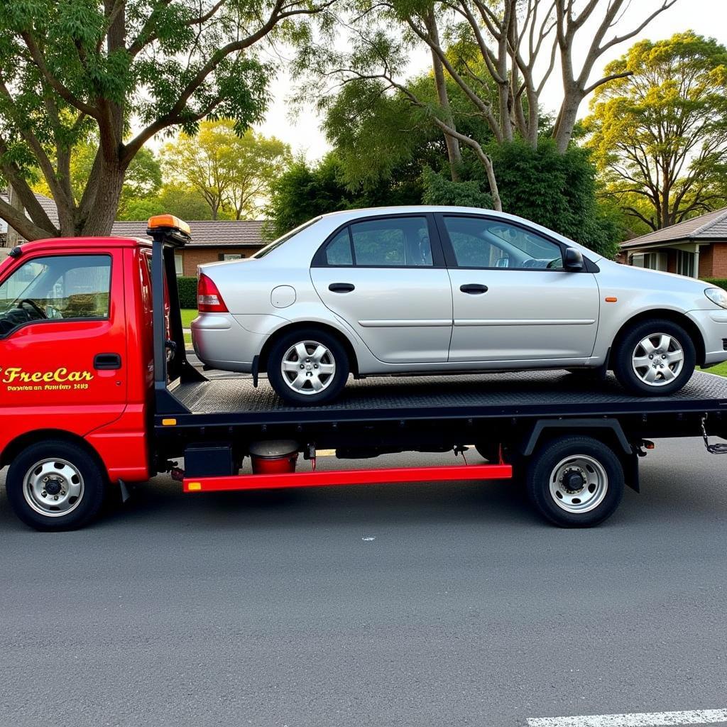 Tow truck picking up a car for free removal