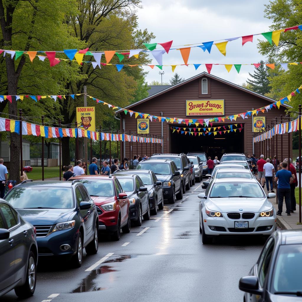 Cars Lining up for Free Car Wash Day