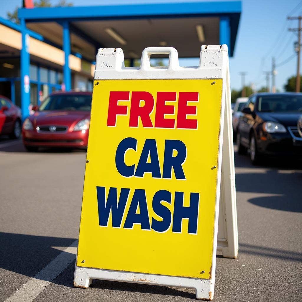 Sign advertising a free car wash