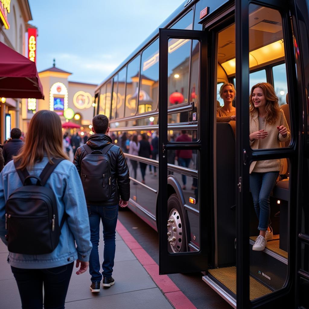 Passengers boarding a free casino bus in Blackhawk