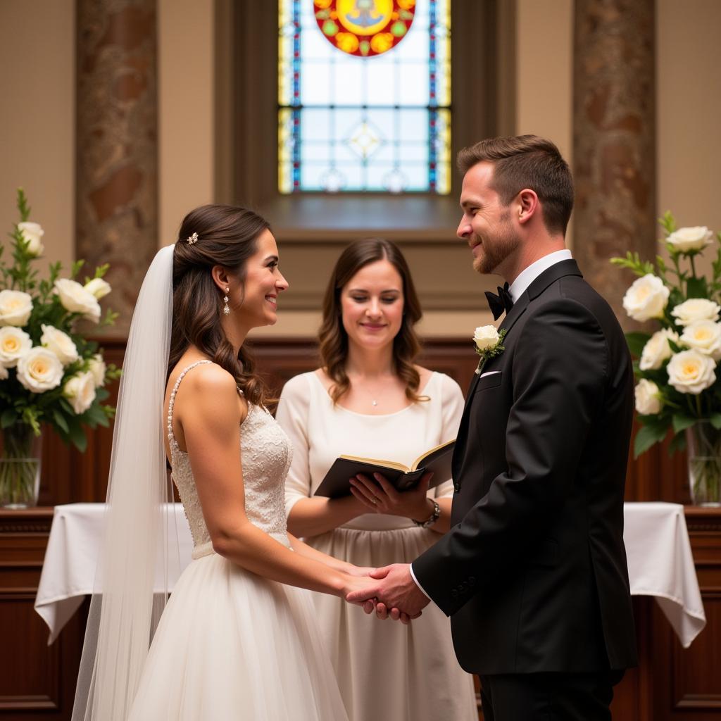 Couple exchanging vows in a free church wedding ceremony