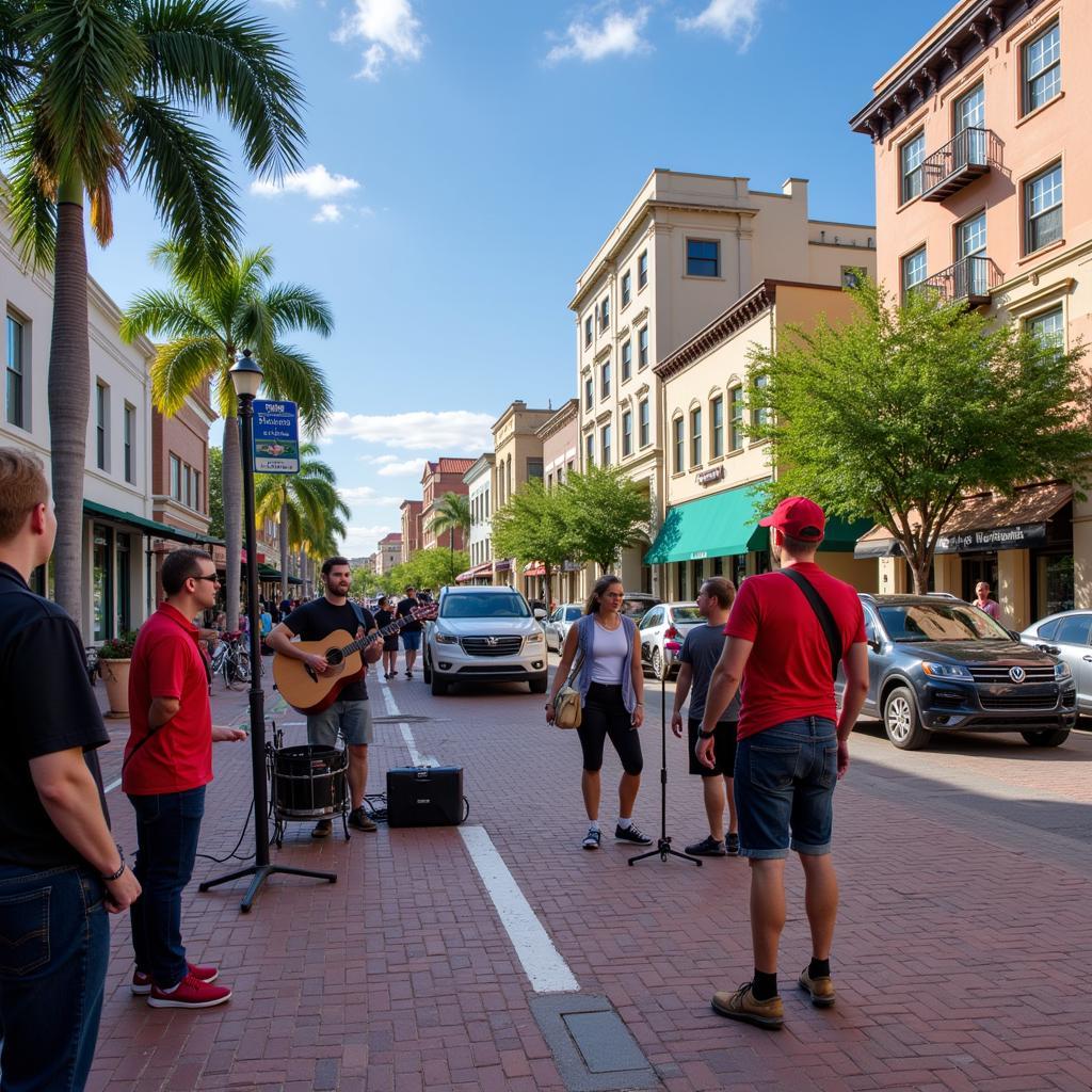 Street Performers Entertaining Crowds on Clematis Street