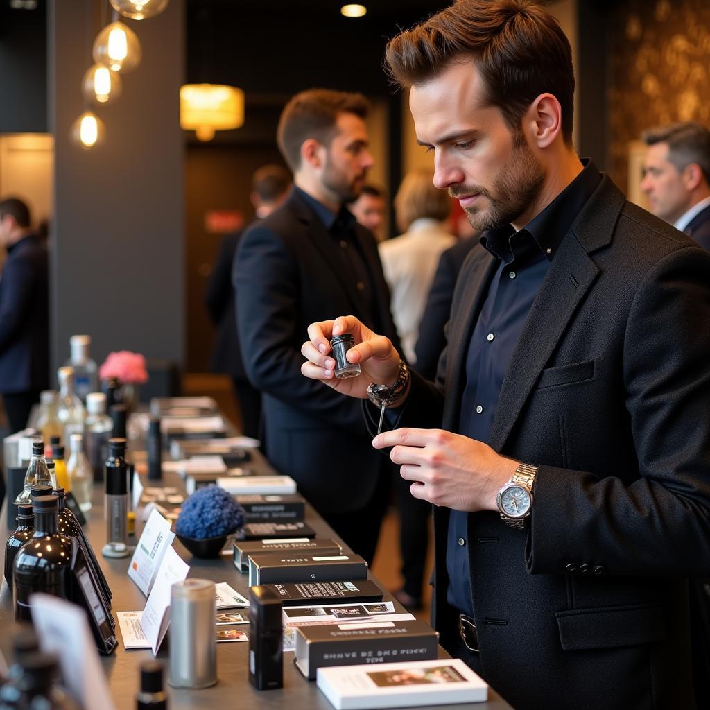 Man exploring free cologne samples