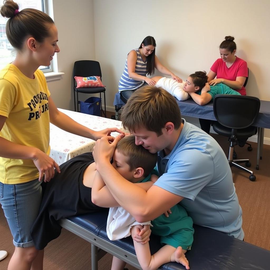 people practicing cuddling techniques at a free workshop