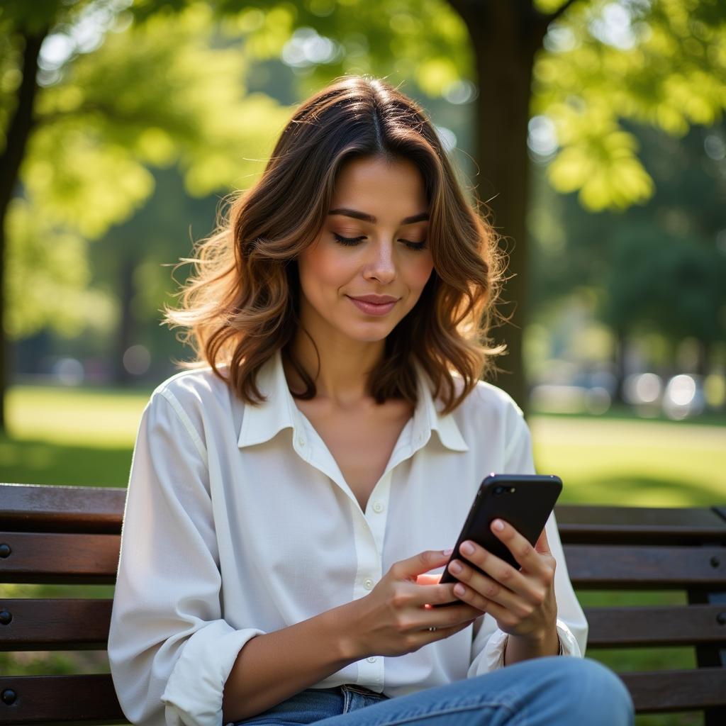 Woman Relaxing with a Free Daily Reading App on Her Phone