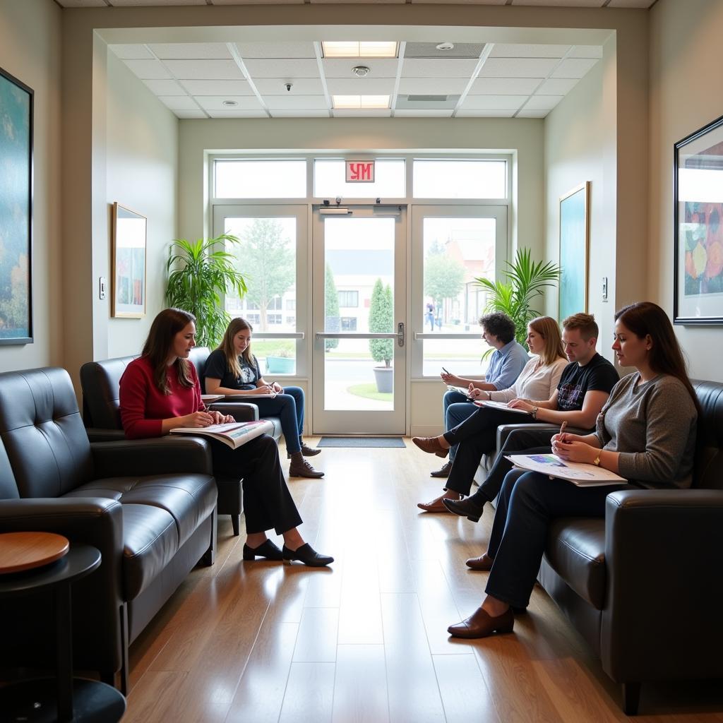 Patients waiting in a free dental clinic waiting area