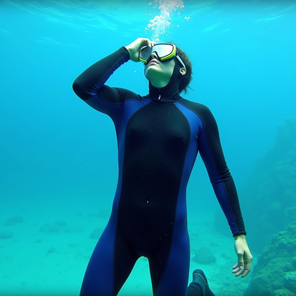 Free diver wearing a wetsuit