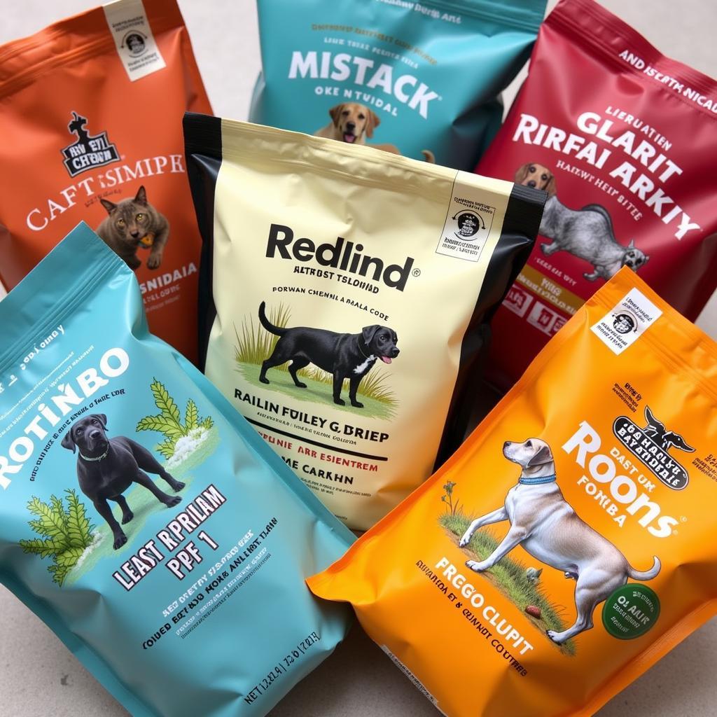 Dog food samples in small bags