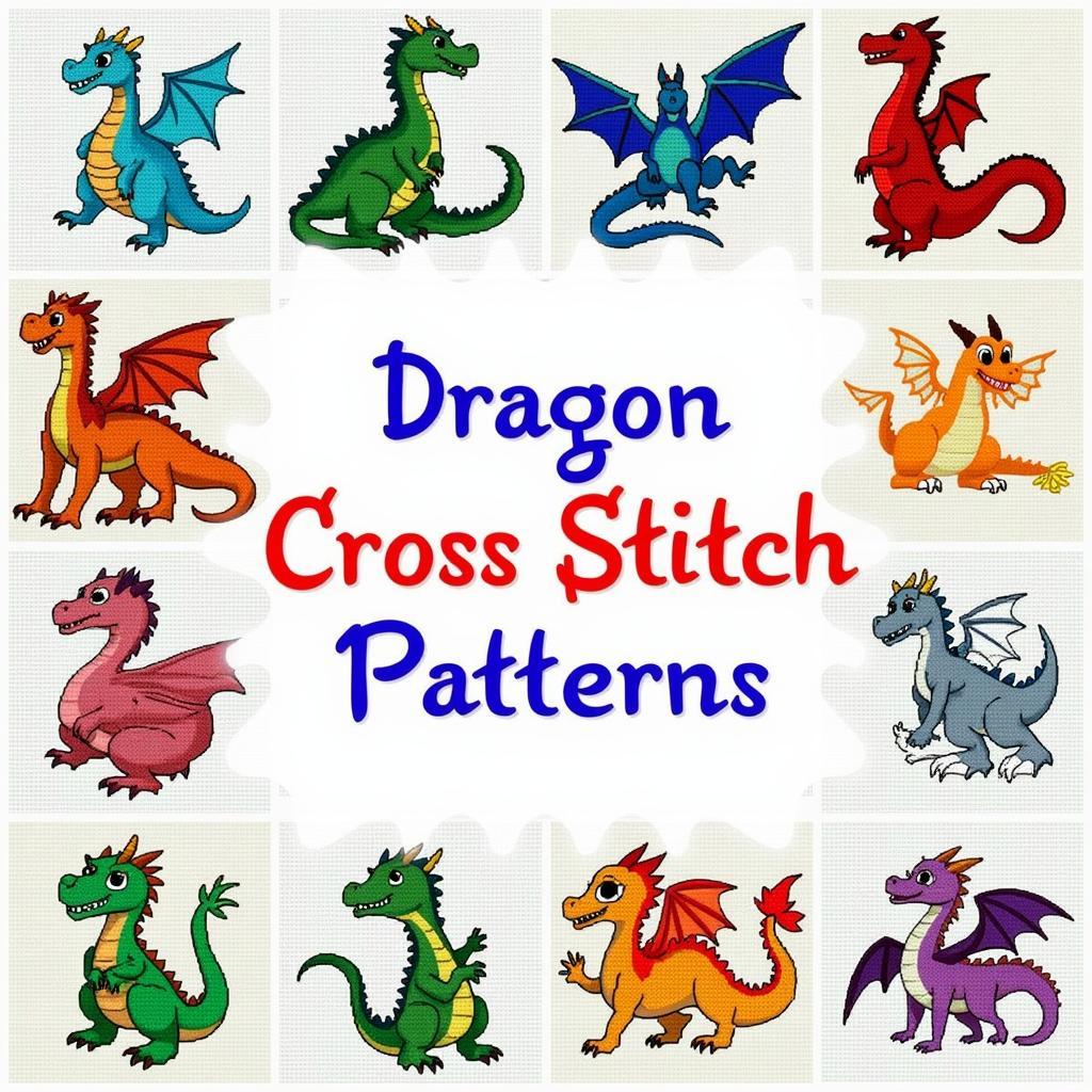 A collection of vibrant dragon cross stitch patterns