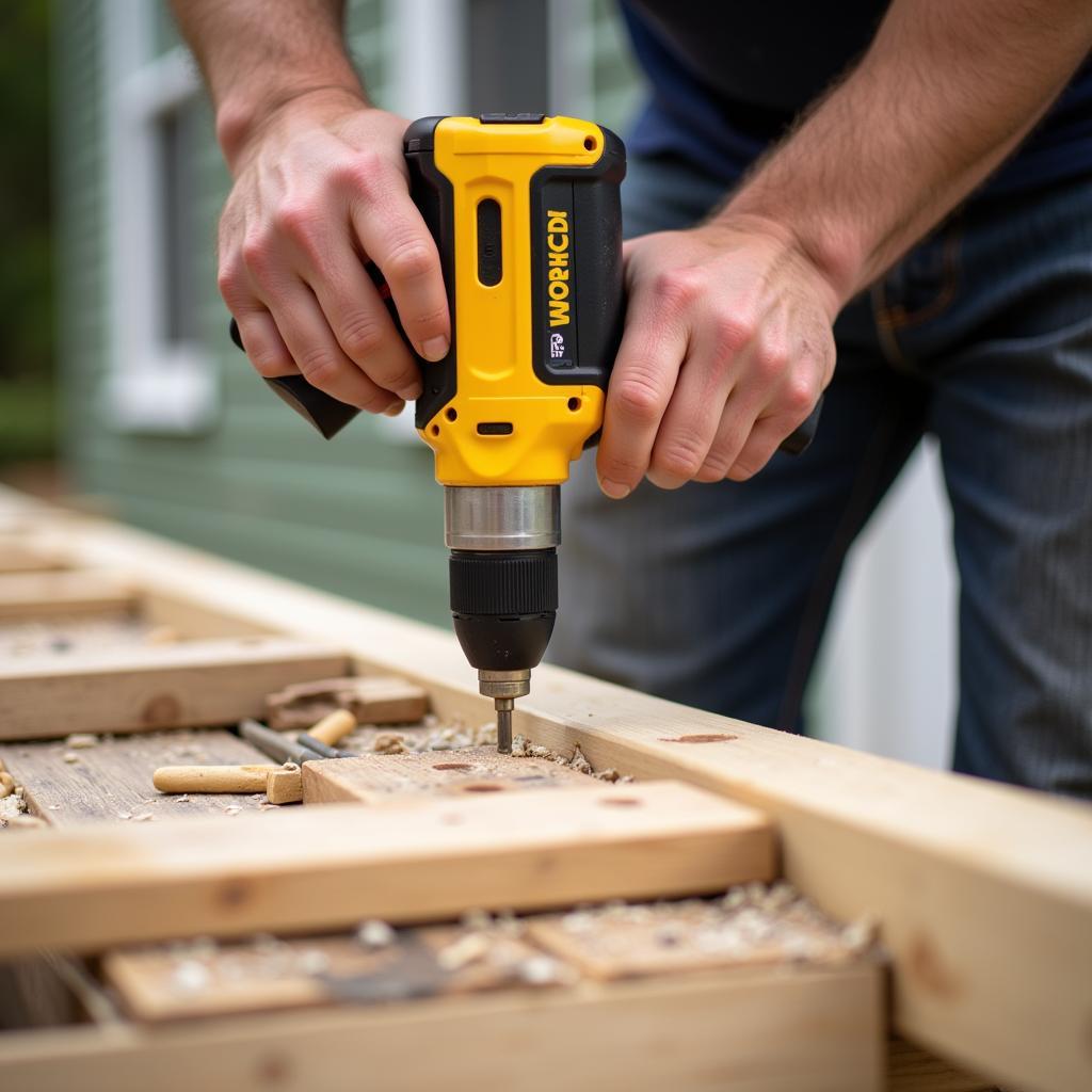 Volunteer Building a Free Handicap Ramp