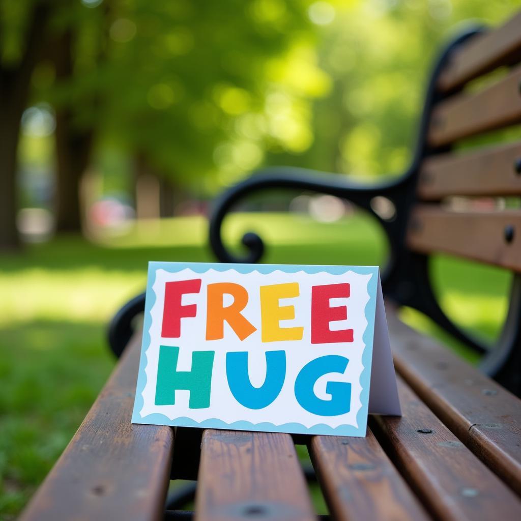 Free Hug Card Left on a Park Bench