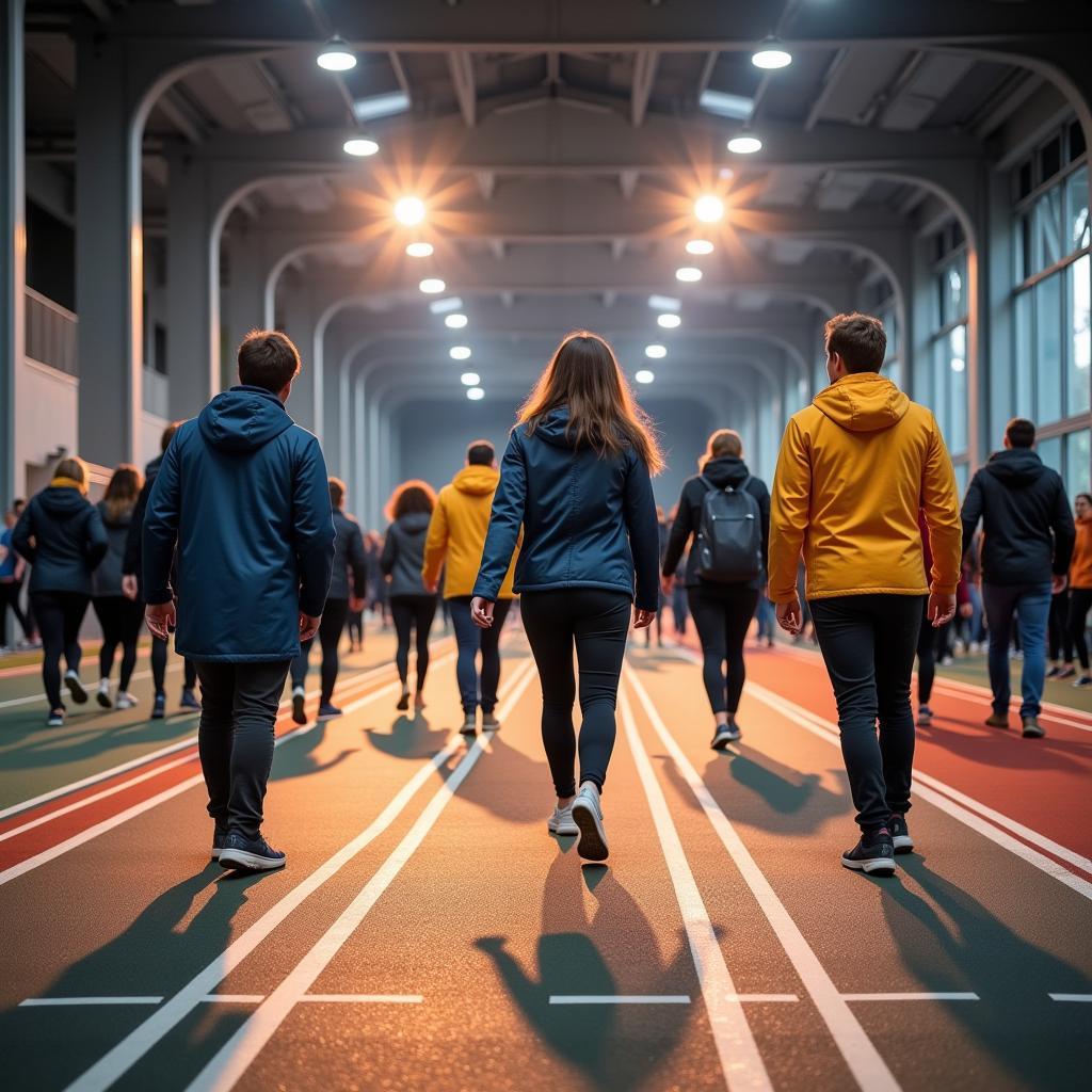 People walking on an indoor track