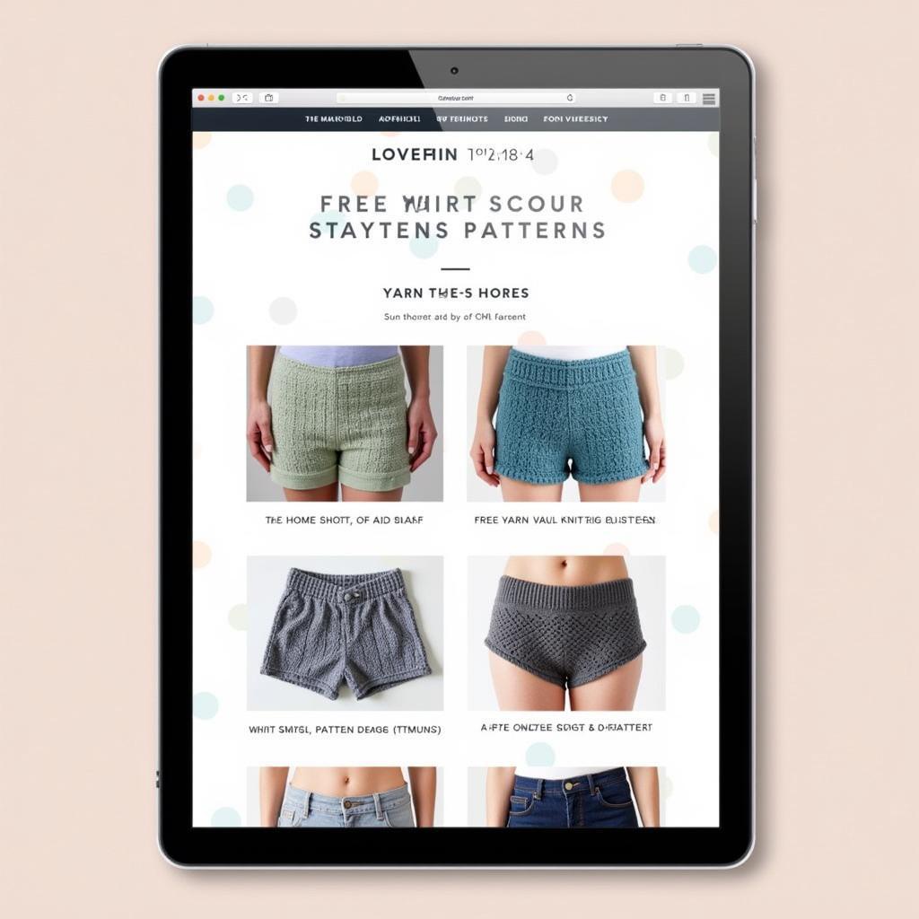 Free Knitted Shorts Pattern Displayed on a Tablet