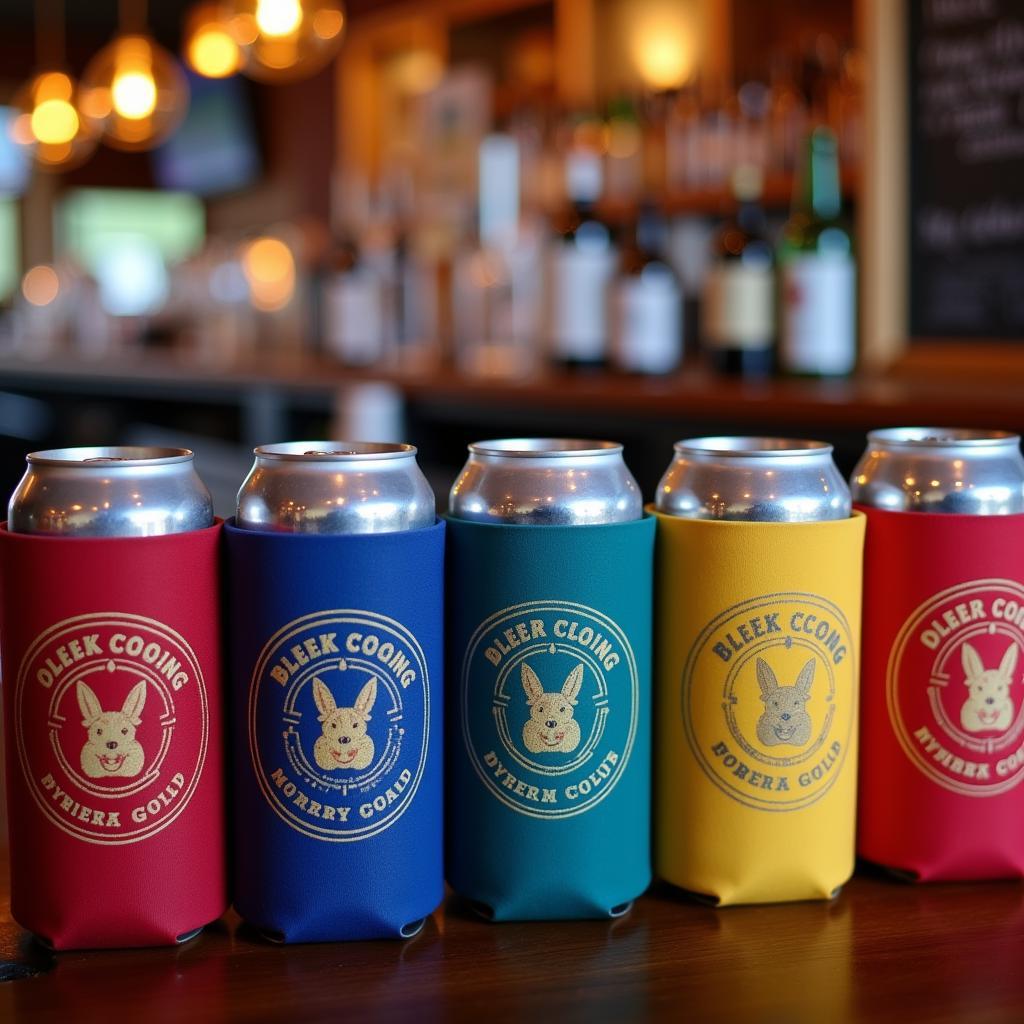 Free koozies at a bar counter