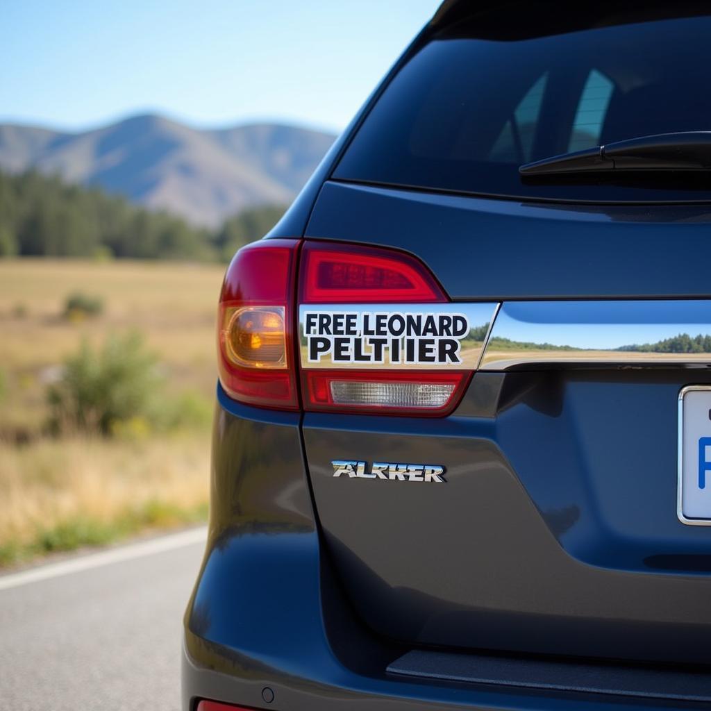 Free Leonard Peltier bumper sticker on a car