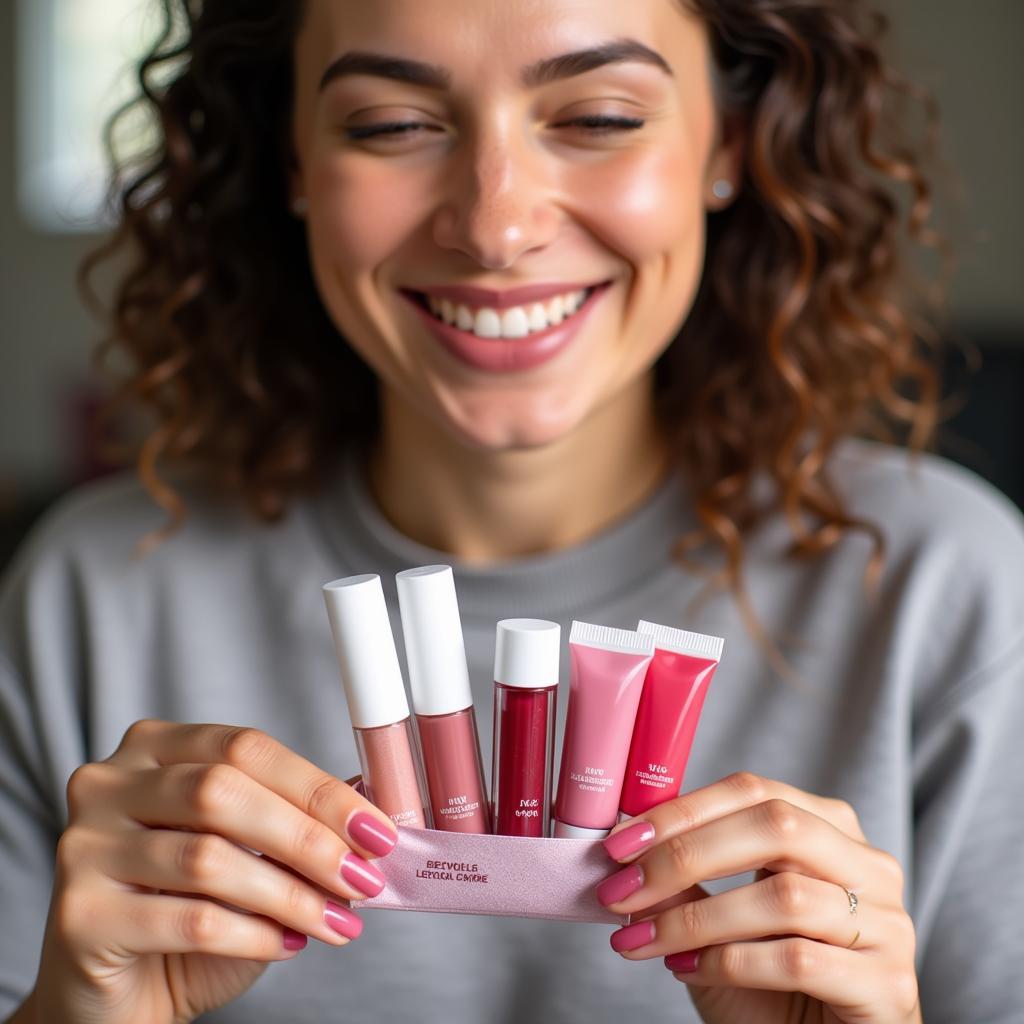 Woman Receiving Free Lip Gloss Samples in Mail