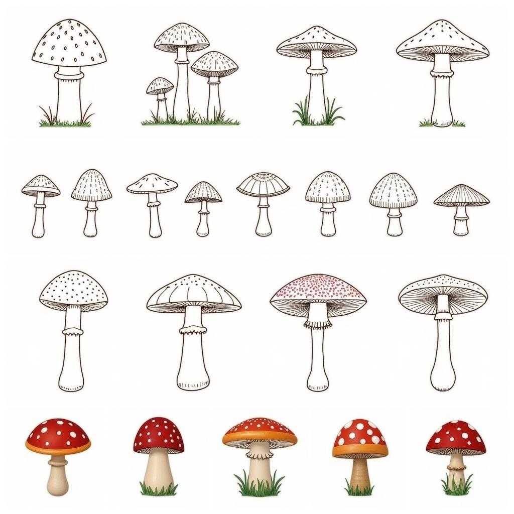 Assortment of mushroom embroidery patterns