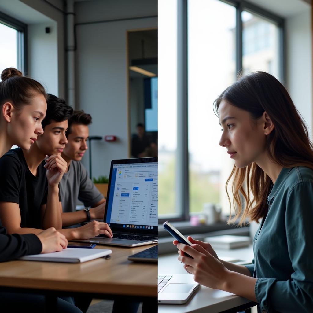 Students engaging with free online learning platforms