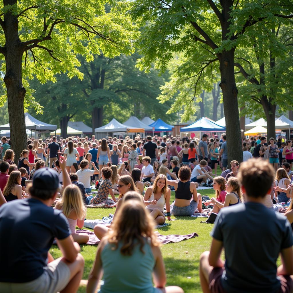 People enjoying a free outdoor concert in the park during spring break.