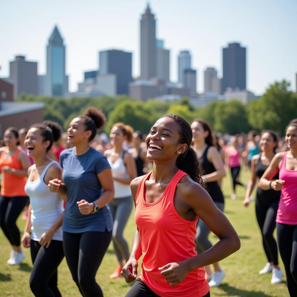 People Participating in a Free Outdoor Fitness Class in Atlanta