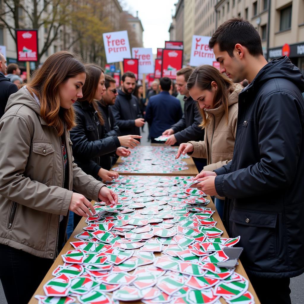 Free Palestine Sticker Distribution at a Rally