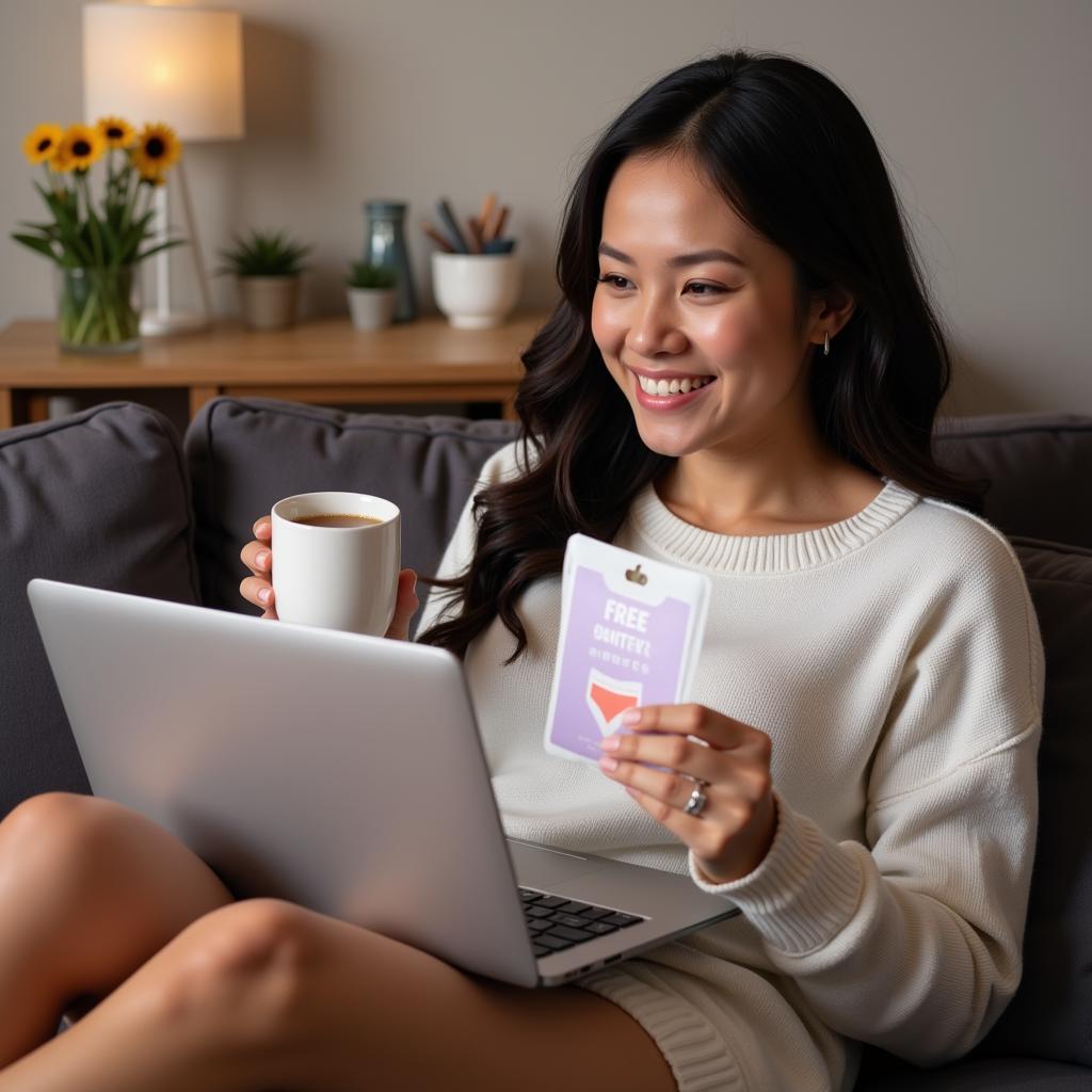 Woman browsing free panty samples online