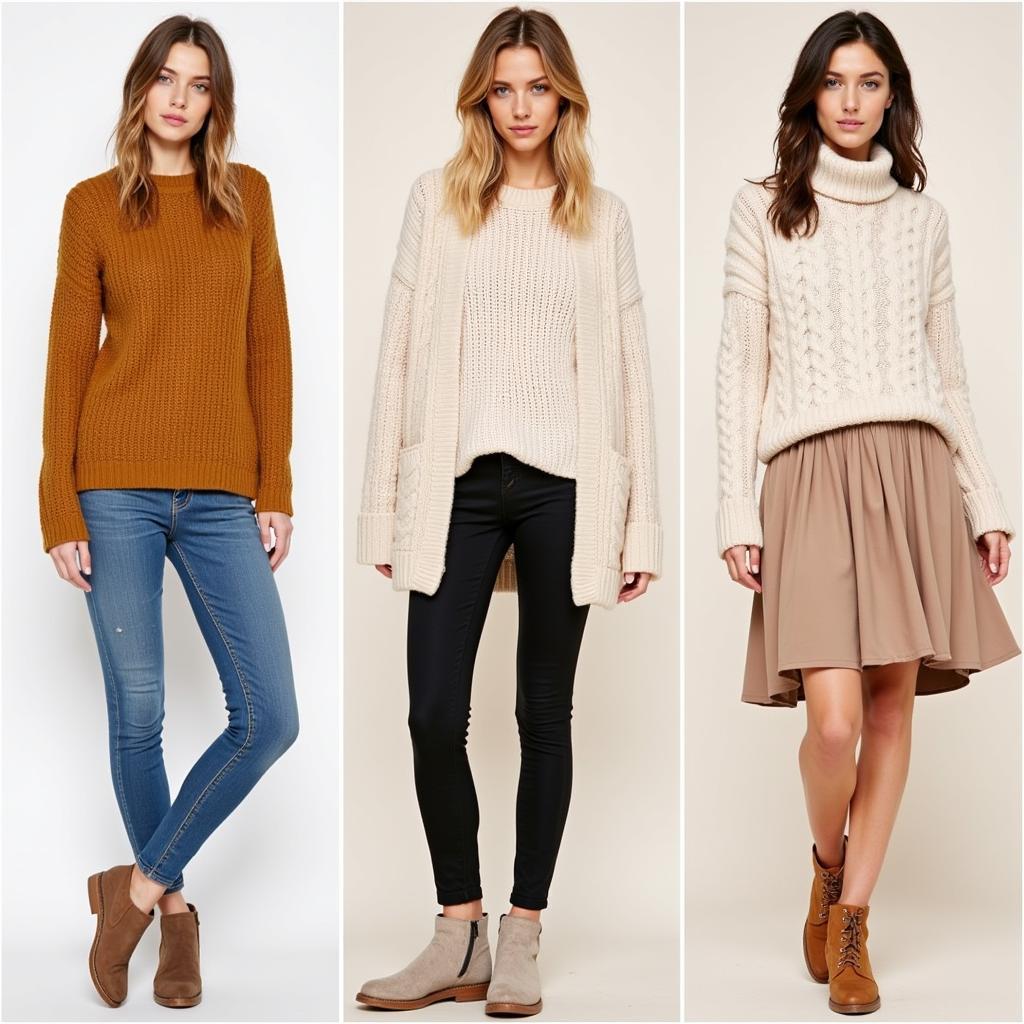 Three Women Wearing Different Styles of Free People Cotton Cable Sweaters