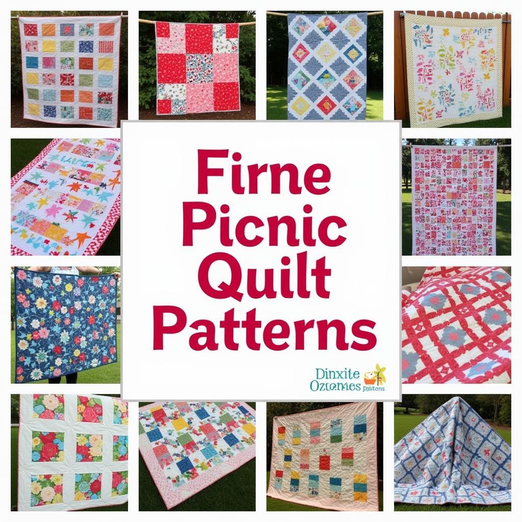 A collage showcasing various free picnic quilt patterns