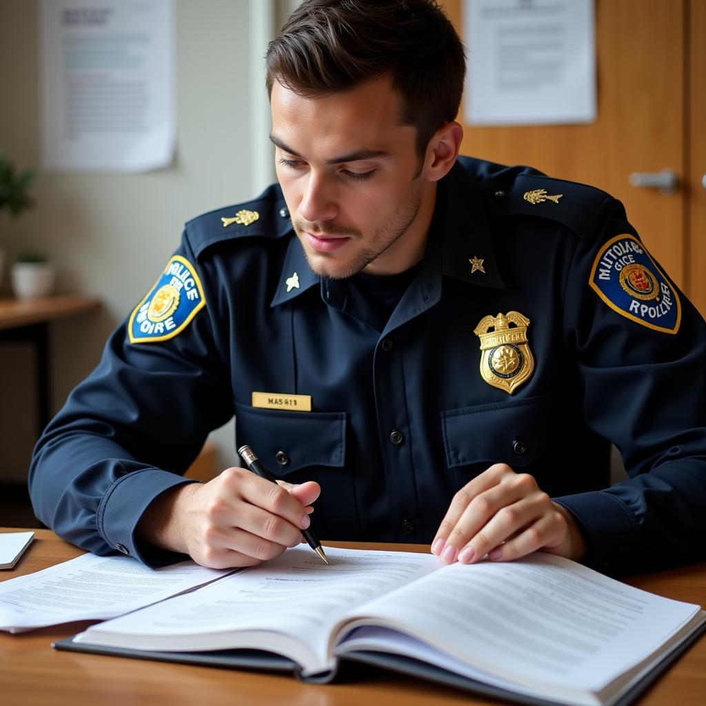 Police Officer Studying for Exam