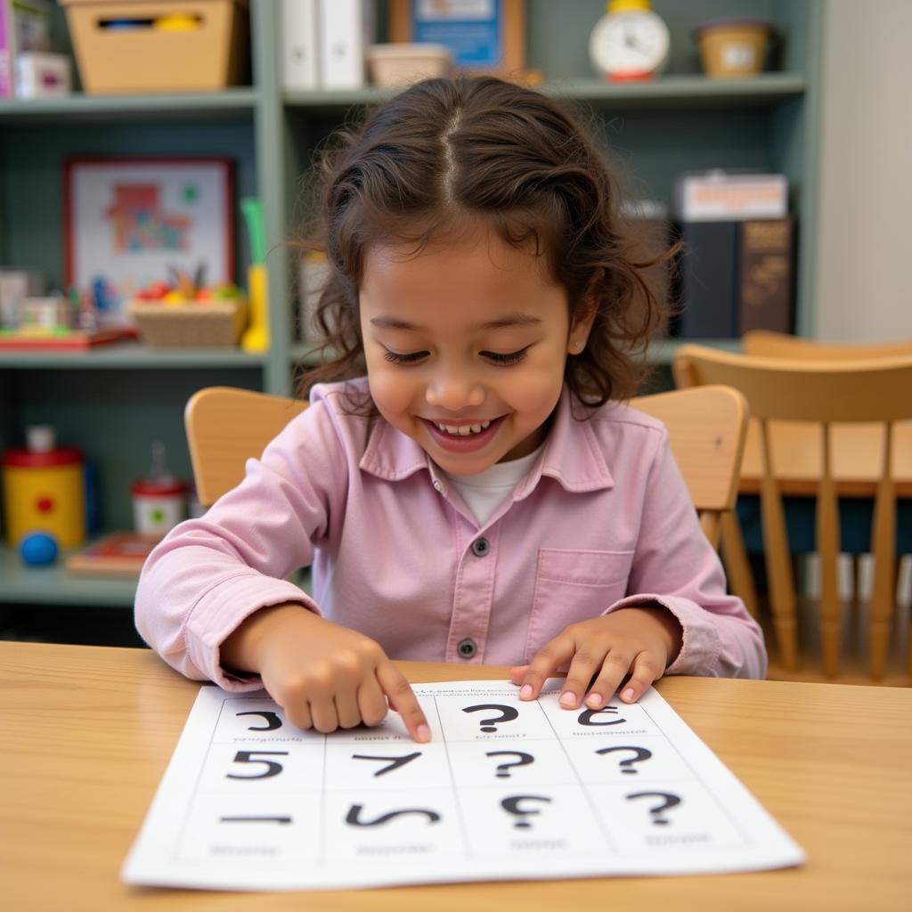 A child completing a free printable WH questions worksheet featuring a picture of a birthday party. The worksheet includes various WH questions related to the image, encouraging the child to practice their understanding of these question words.