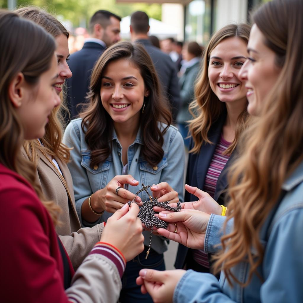 Volunteers Distributing Free Rosary Bracelets