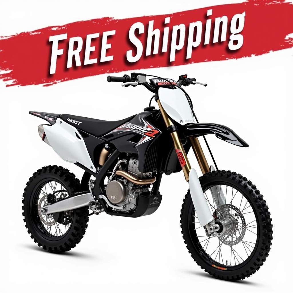 Dirt bike with "Free Shipping" banner