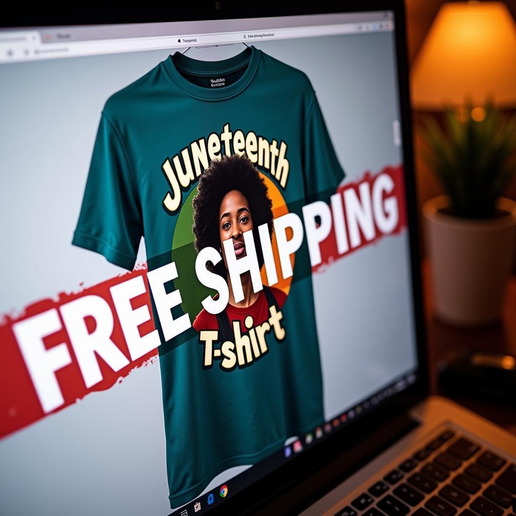 Juneteenth shirt with "free shipping" banner