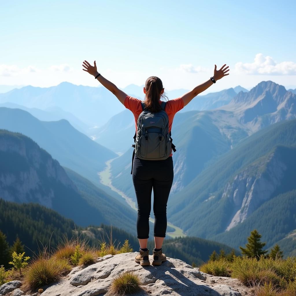 Woman hiking in the mountains with a backpack