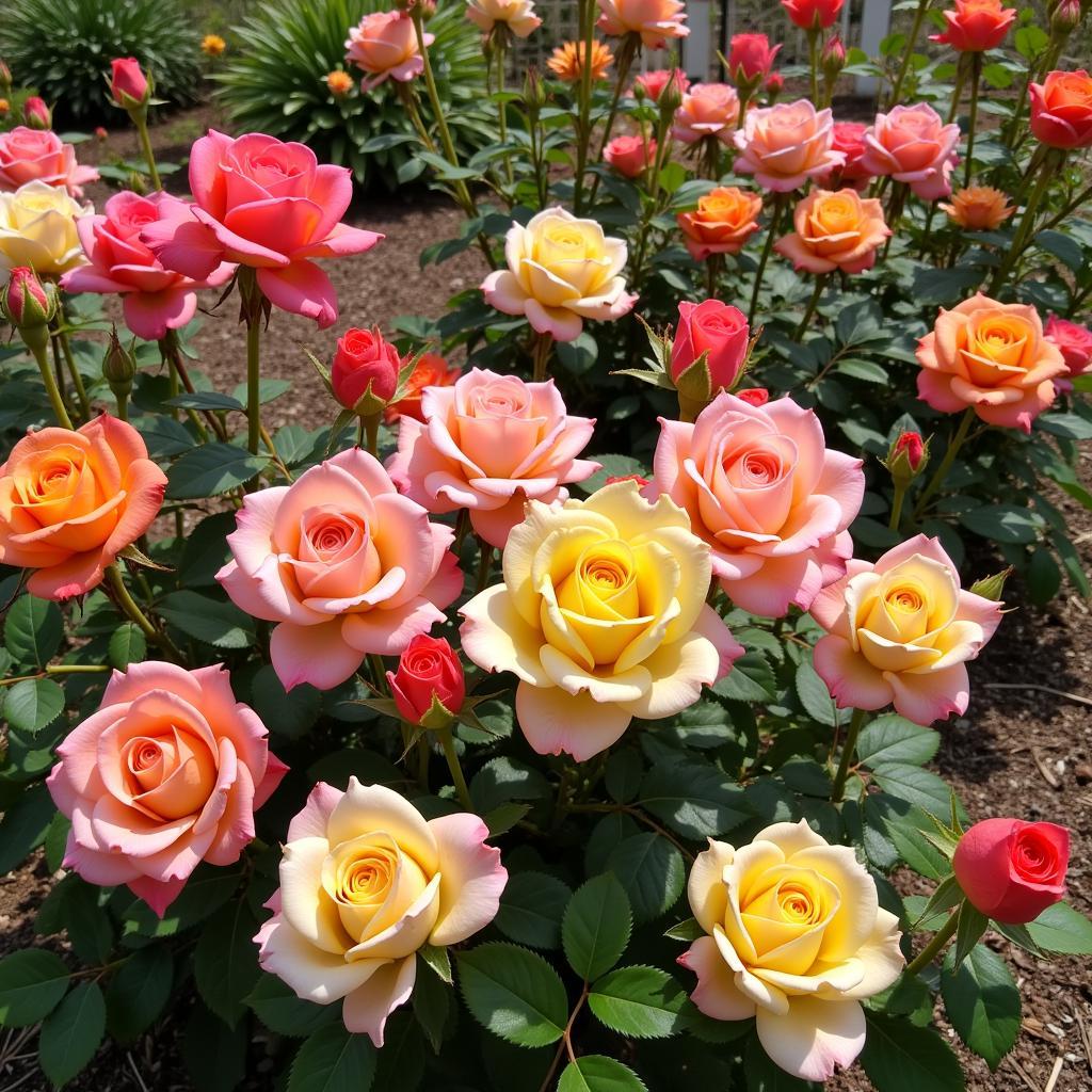 A garden filled with colorful, free-spirited roses