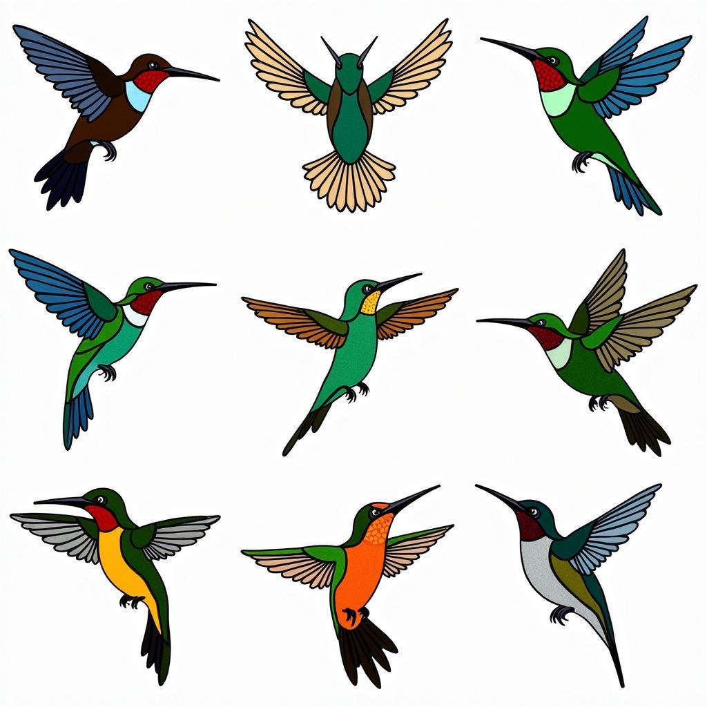 A variety of stunning stained glass hummingbird patterns showcasing different styles and skill levels