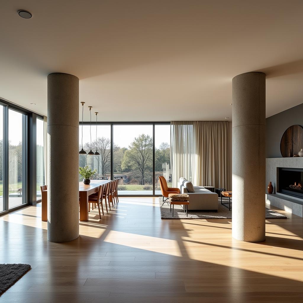 Sleek free standing columns in a contemporary living room