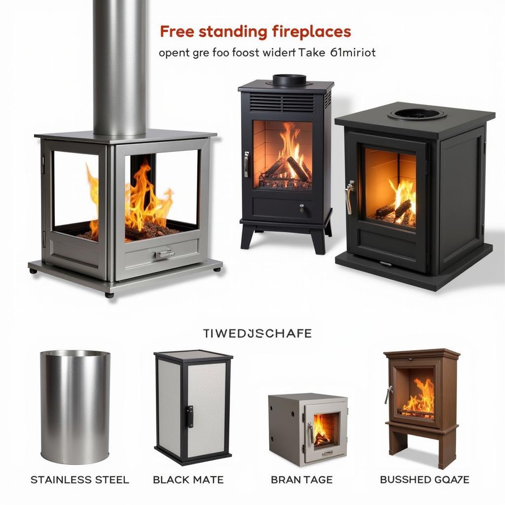 Free-standing fireplaces in various finishes and materials