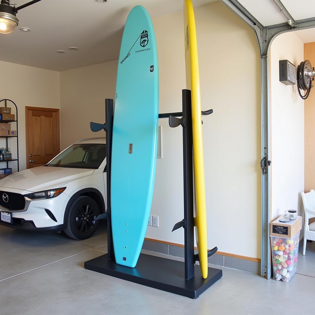 Free-Standing Paddle Board Rack in Garage