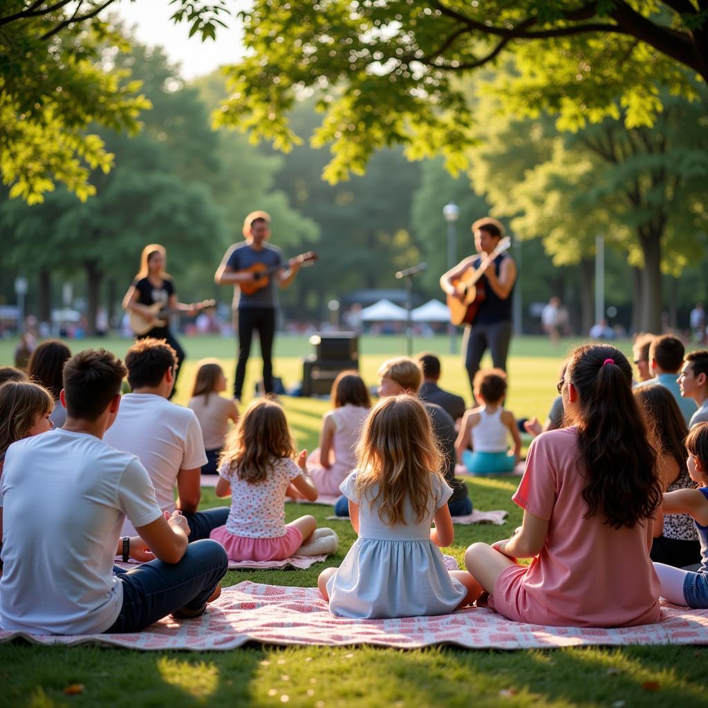 Families enjoying a free summer concert on Long Island