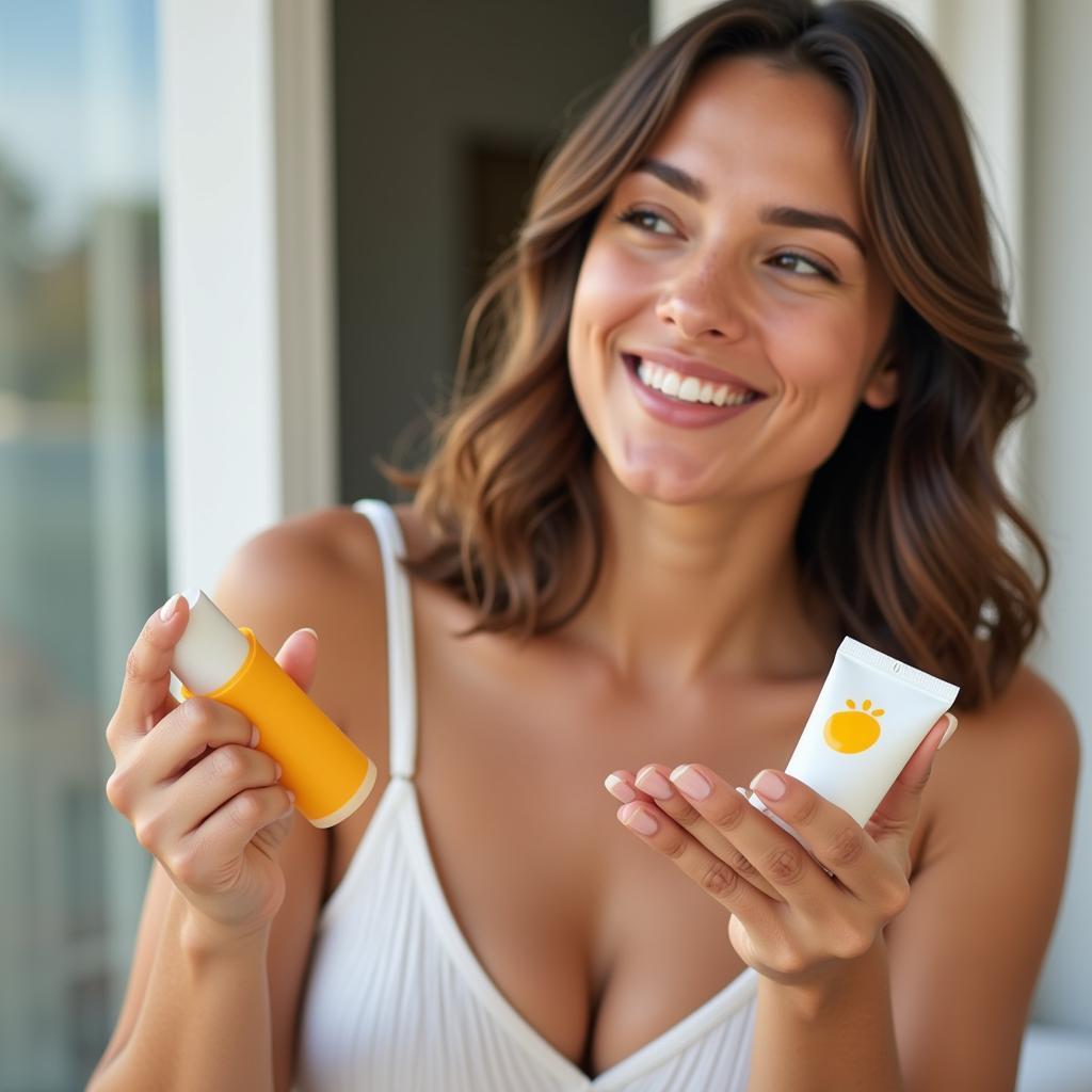 Woman trying a free sunscreen sample