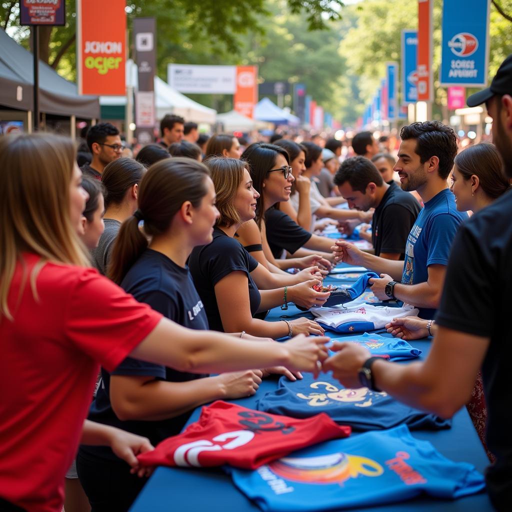 People lining up for a free t-shirt giveaway event